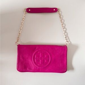 Tory Burch Pink Clutch with Gold Chain
